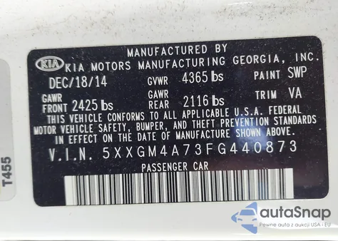2015 Kia Optima Lx from USA, damaged, VIN 5XXGM4A73FG440873